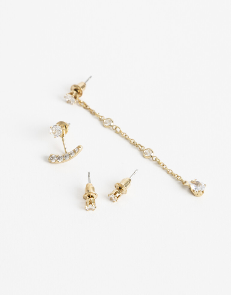 Aros Colgantes Largos Cubic zirconia Set De Aros Cubic Dorado - Dorado