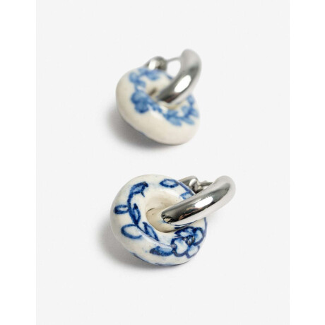 Argollas Metal Y Ceramica Plateado Rodio