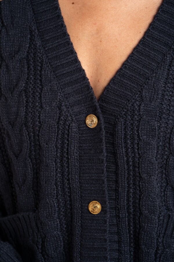Cardigan Texturado Lana Azul Oscuro