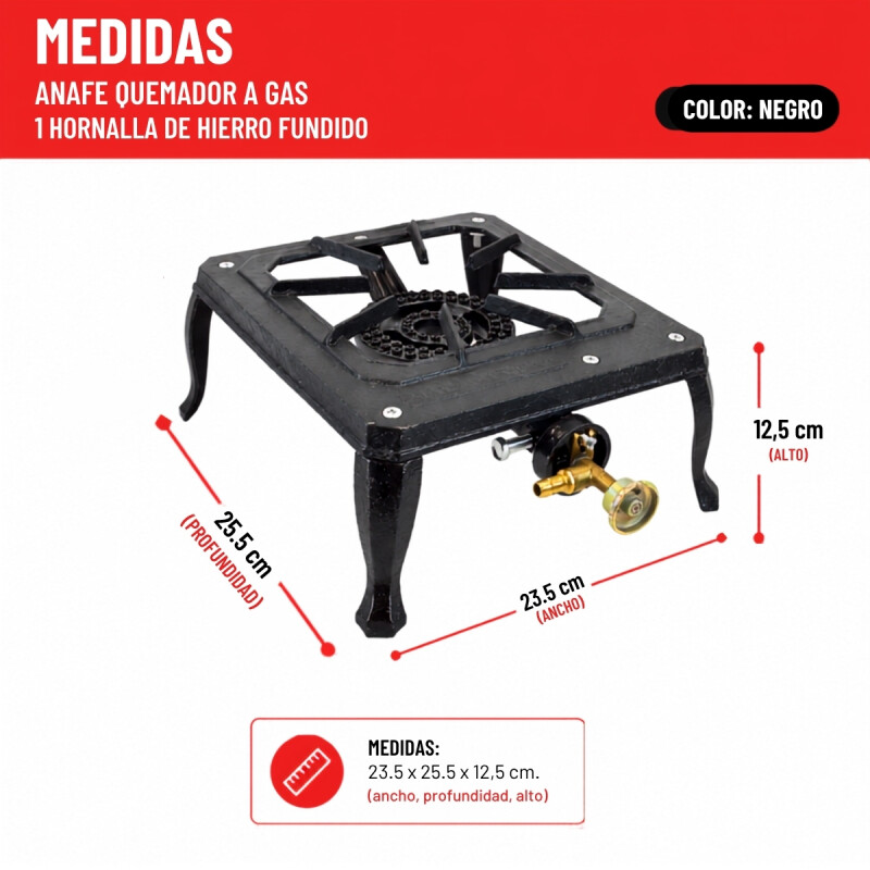 Anafe quemador a gas 1 hornalla de hierro fundido NEGRO