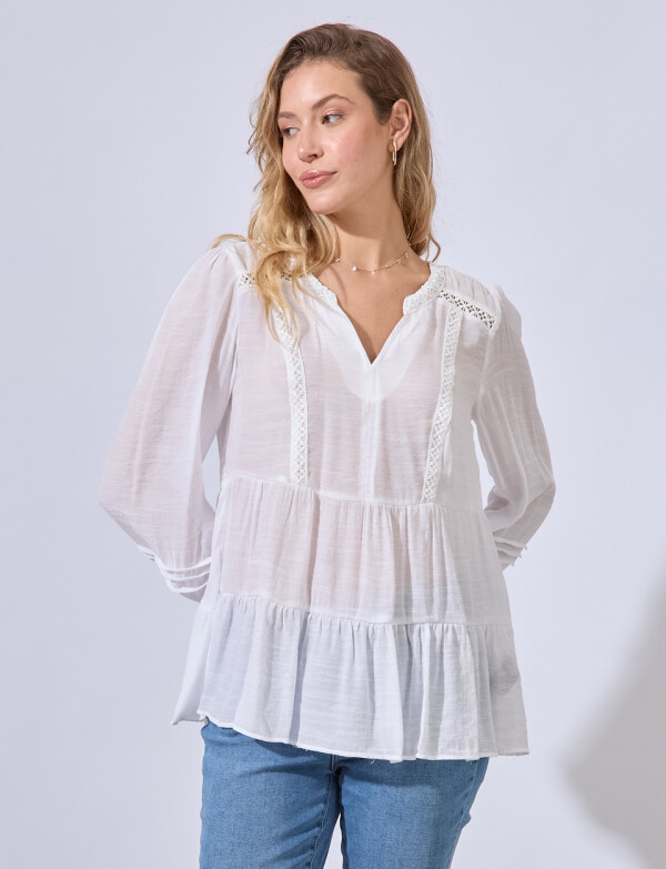 Blusa Detalle Puntilla BLANCO