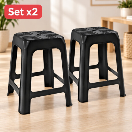 Set x2 Banqueta apilable de plástico resistente NEGRO