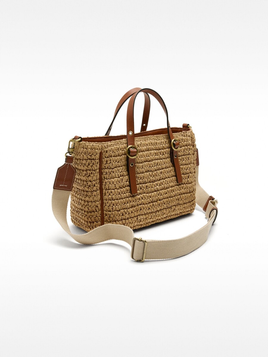 Bolso Tote Efecto Rafia Con Bandolera natural