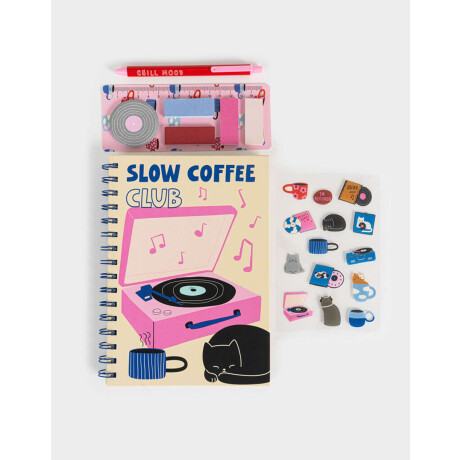 Set De Librería Con Cuaderno A5 Anillado Y Estuche De Pvc Con Notas Adhesivas, Stickers, Lapicera Blanco