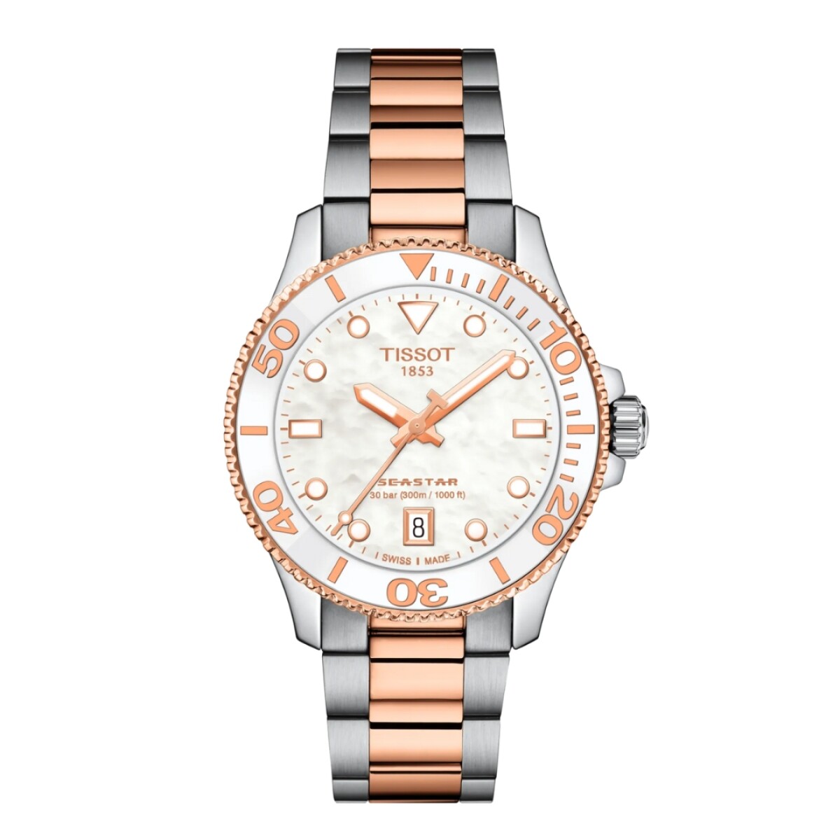 Reloj Tissot Seastar T1202101105100 para dama con correa de acero - Rosé 