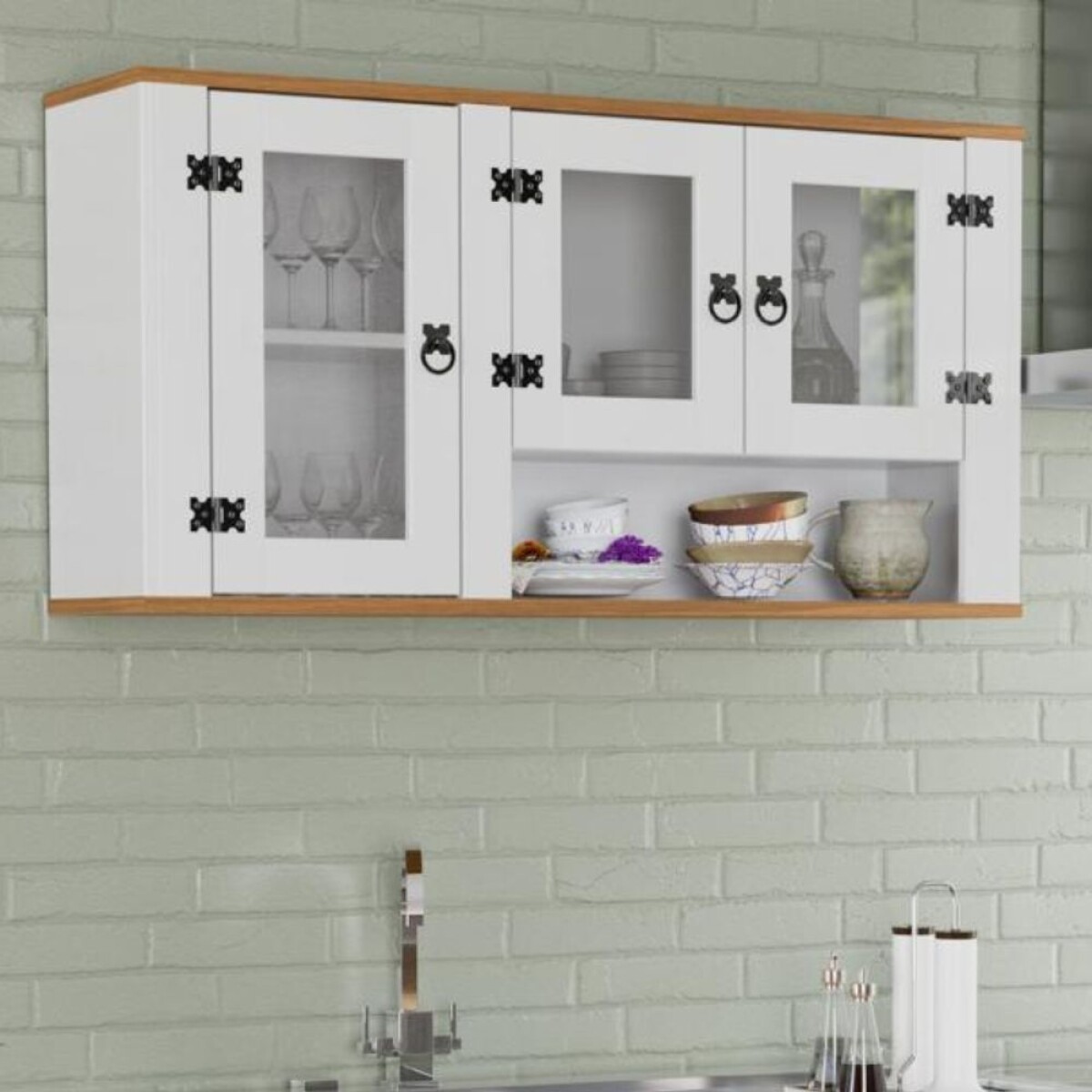 Aéreo 3 puertas Línea Naturale - Blanco/Roble 