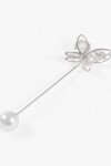 Broche prendedor mariposa perla plateado