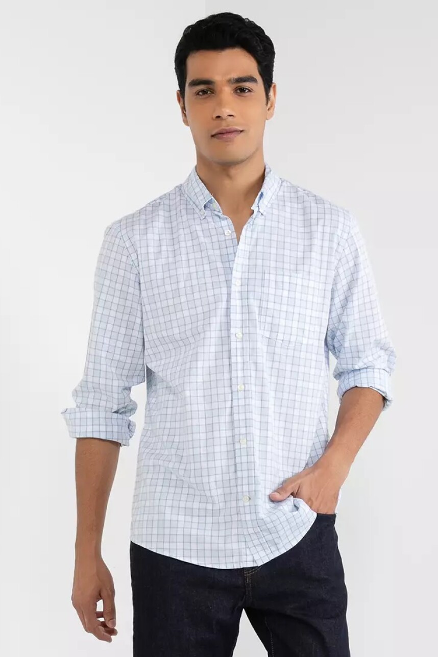 Camisa Standard Poplin Stretch Hombre Blue Plaid Combo B