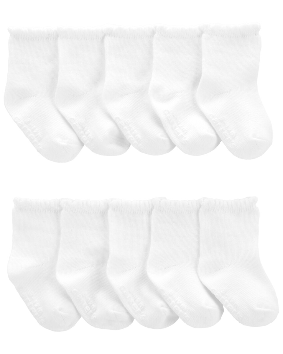 Pack diez pares de medias de algodón, festoneadas, blancas 