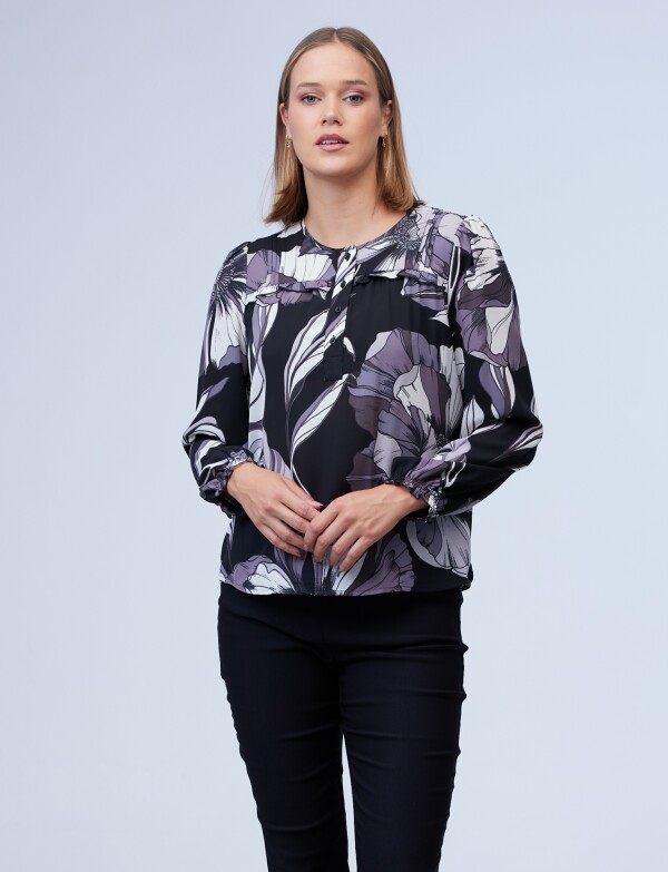 Blusa Gasa Frunces NEGRO/MULTI