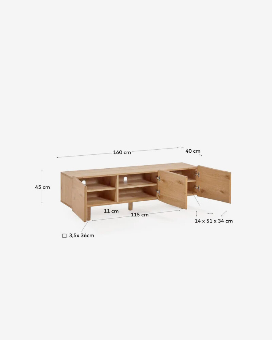 Mueble TV Rasha 3 puertas de chapa de roble acabado natural 160 x 45 cm Mueble TV Rasha 3 puertas de chapa de roble acabado natural 160 x 45 cm