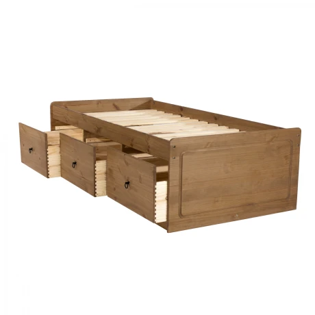 Cama plaza y media con cajones Linea Naturale Nogal
