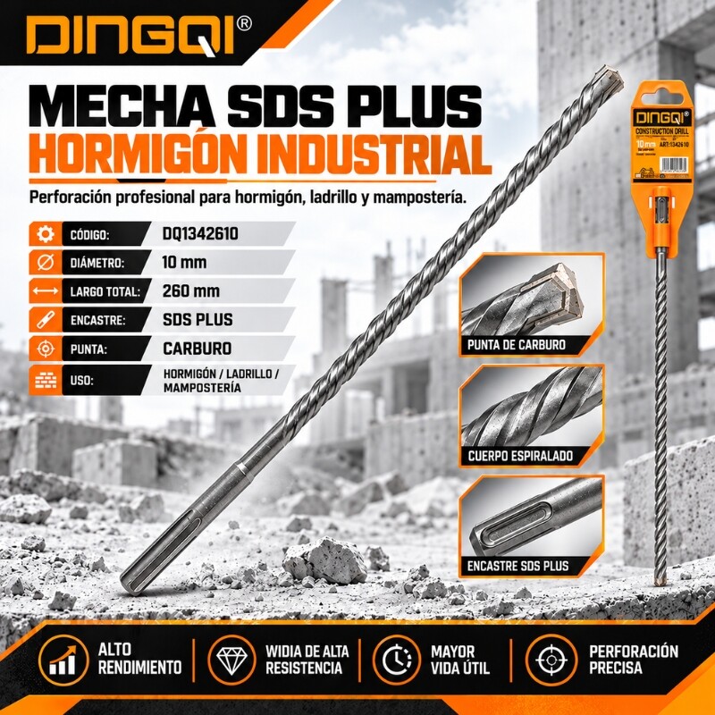 DINGQI MECHA SDS PLUS HORMIGON INDUSTRIAL 10x260MM Dingqi Mecha Sds Plus Hormigon Industrial 10x260mm