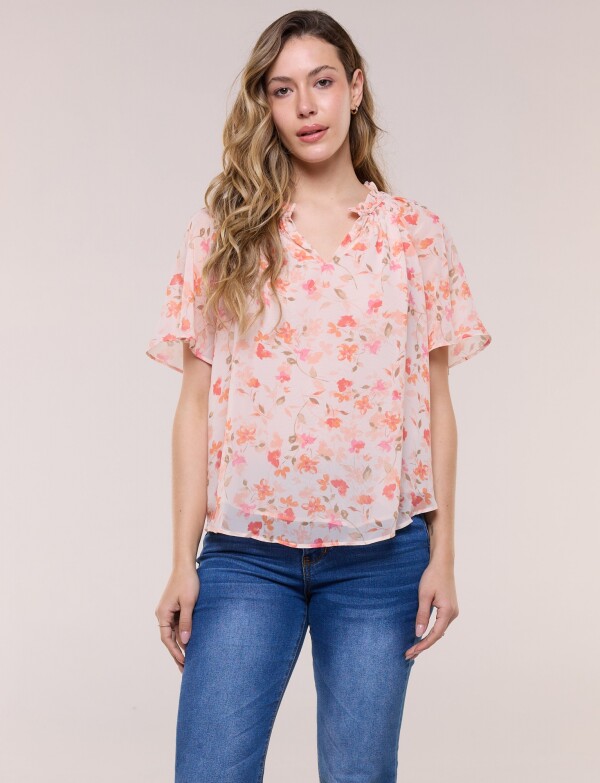 Blusa Flores Acuareladas CORAL/MULTI