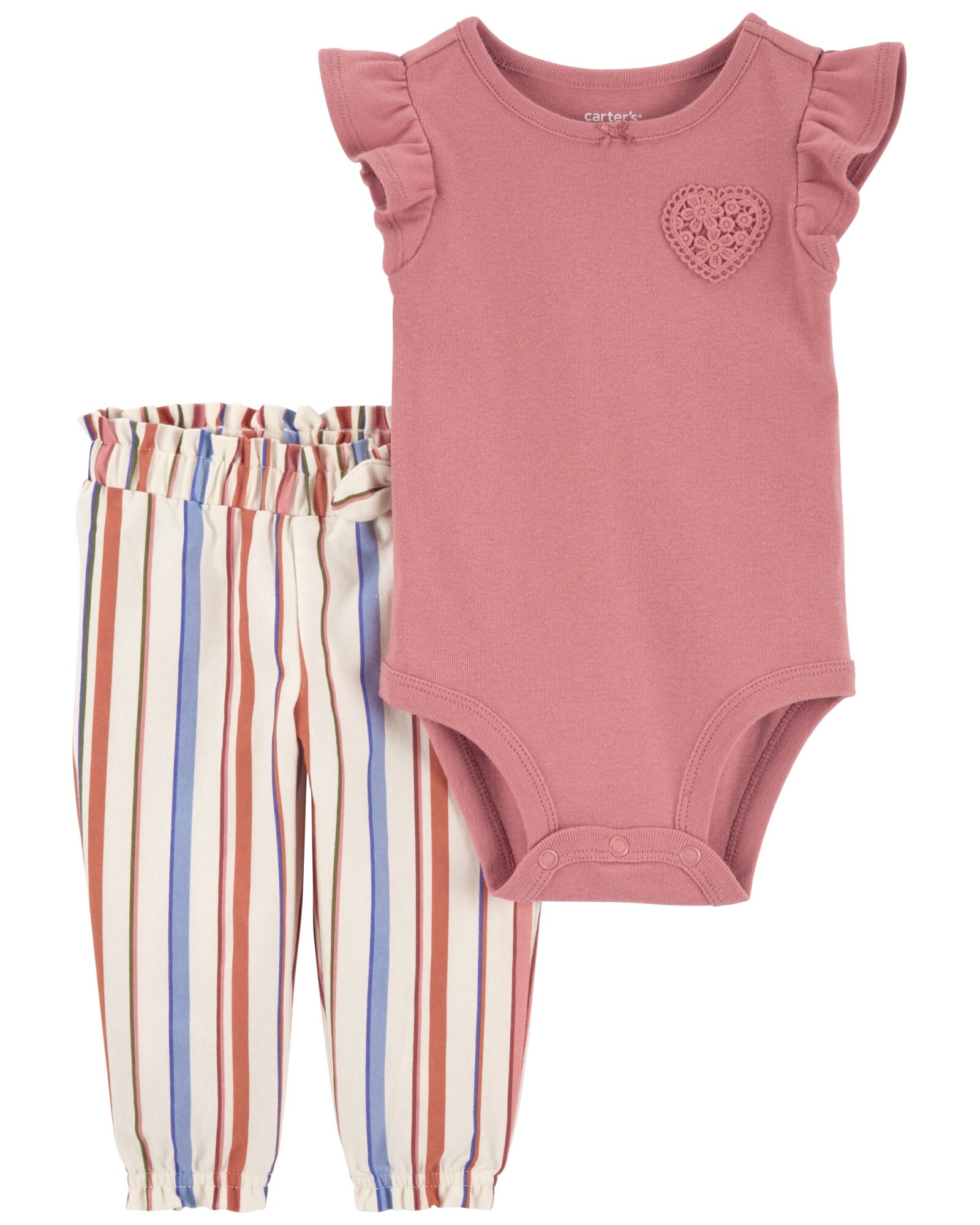 Set dos piezas de algodón, pantalón con puños elásticos y body estampa corazón Sin color