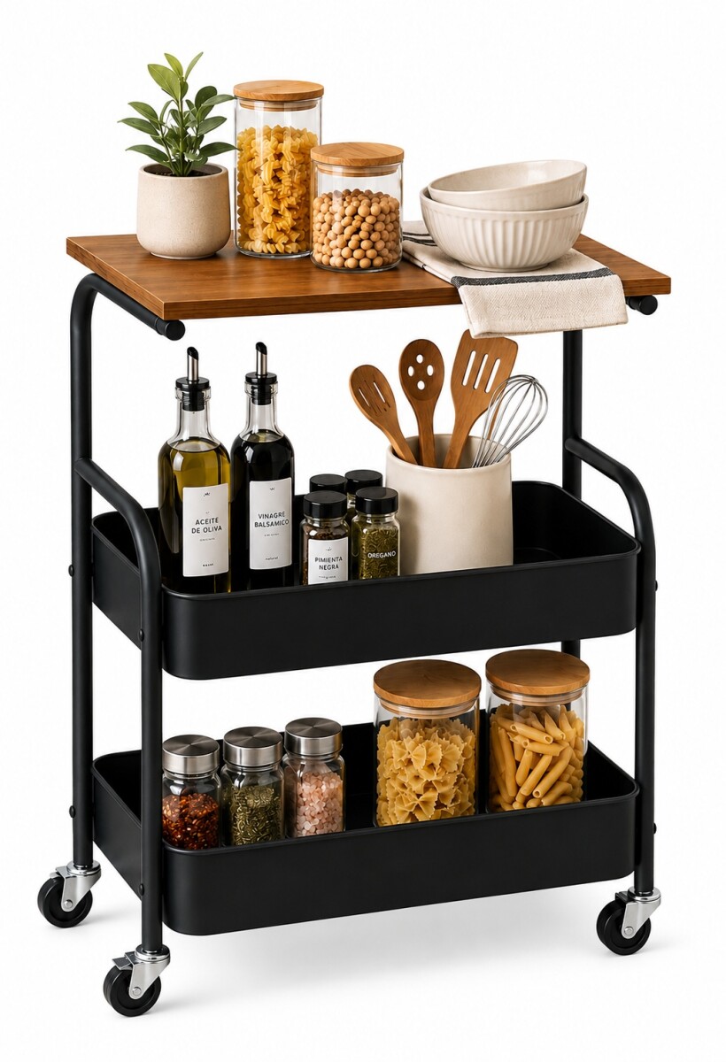 Carrito Organizador Multiuso C/Mesa 3Niv Con Ruedas 360 - Negro 