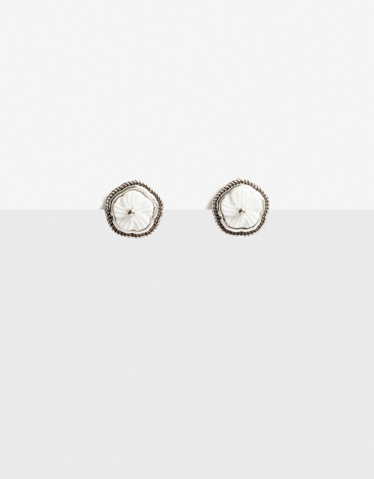 Aros Pasantes Piedras Aros Pasantes Flor Nácar - Plateado Antique Silver