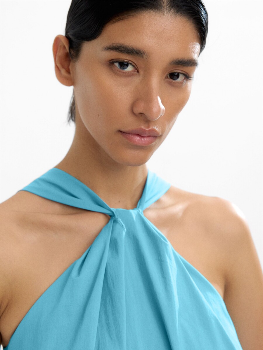 Vestido Fluido Halter azul