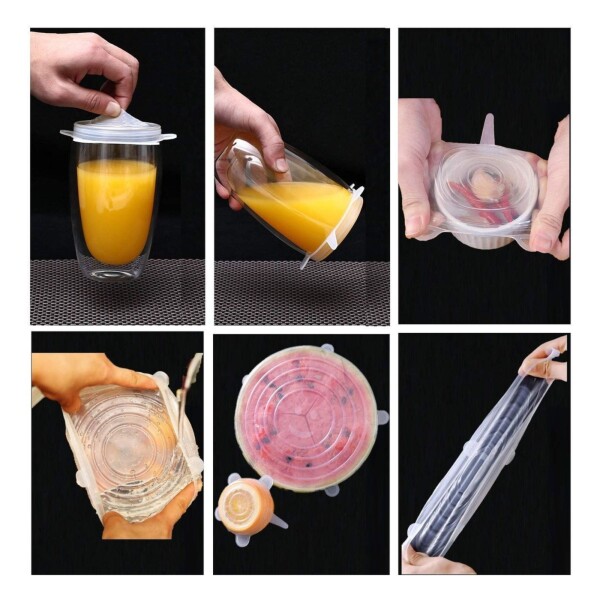 Tapas Tupper Silicona Adaptables Y Reutilizables Set De 6 Color Variante Transparente