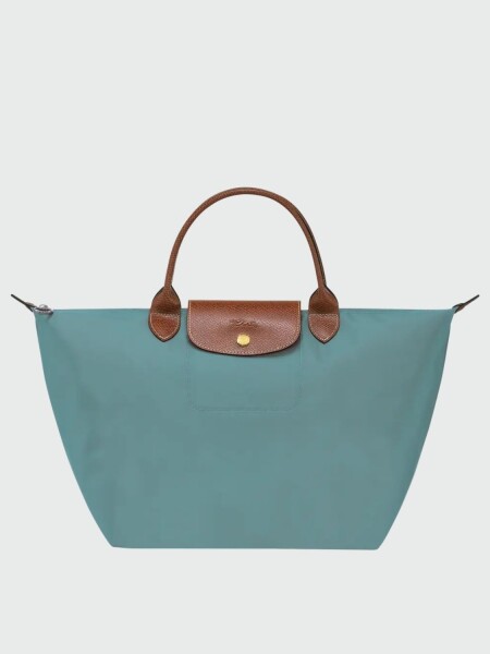 Longchamp -Cartera Longchamp plegable de nylon con cierre y asa corta, Le pliage M Eucalyptus