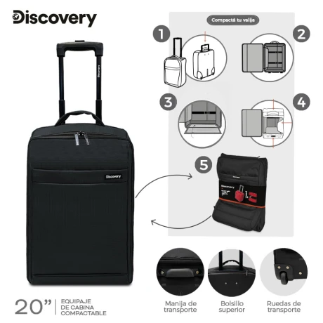 Valija Carry On Discovery Plegable de Tela NEGRO