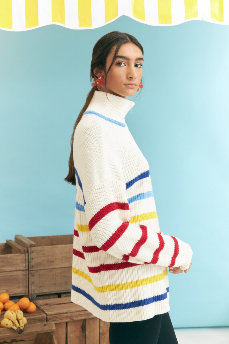 Sweater algodón con rayas crudo
