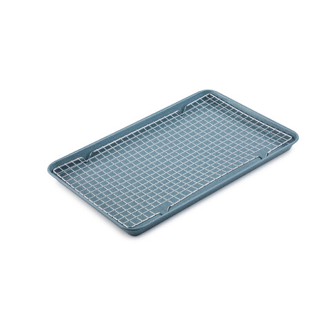 Bandeja azul antiadherente con rejilla 28 x 43cm TV0441