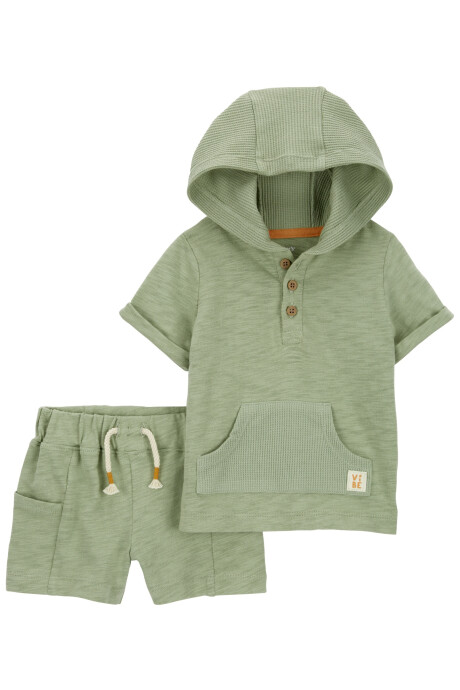 Set dos piezas de algodón, short y canguro verde Sin color