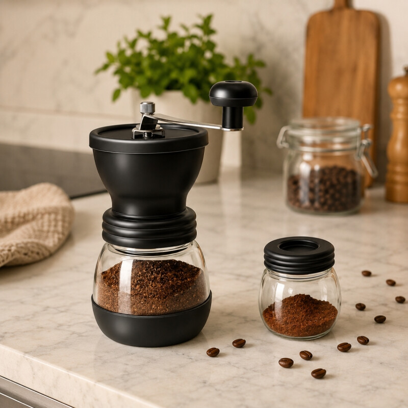Molinillo de café manual + Frasco obsequio NEGRO