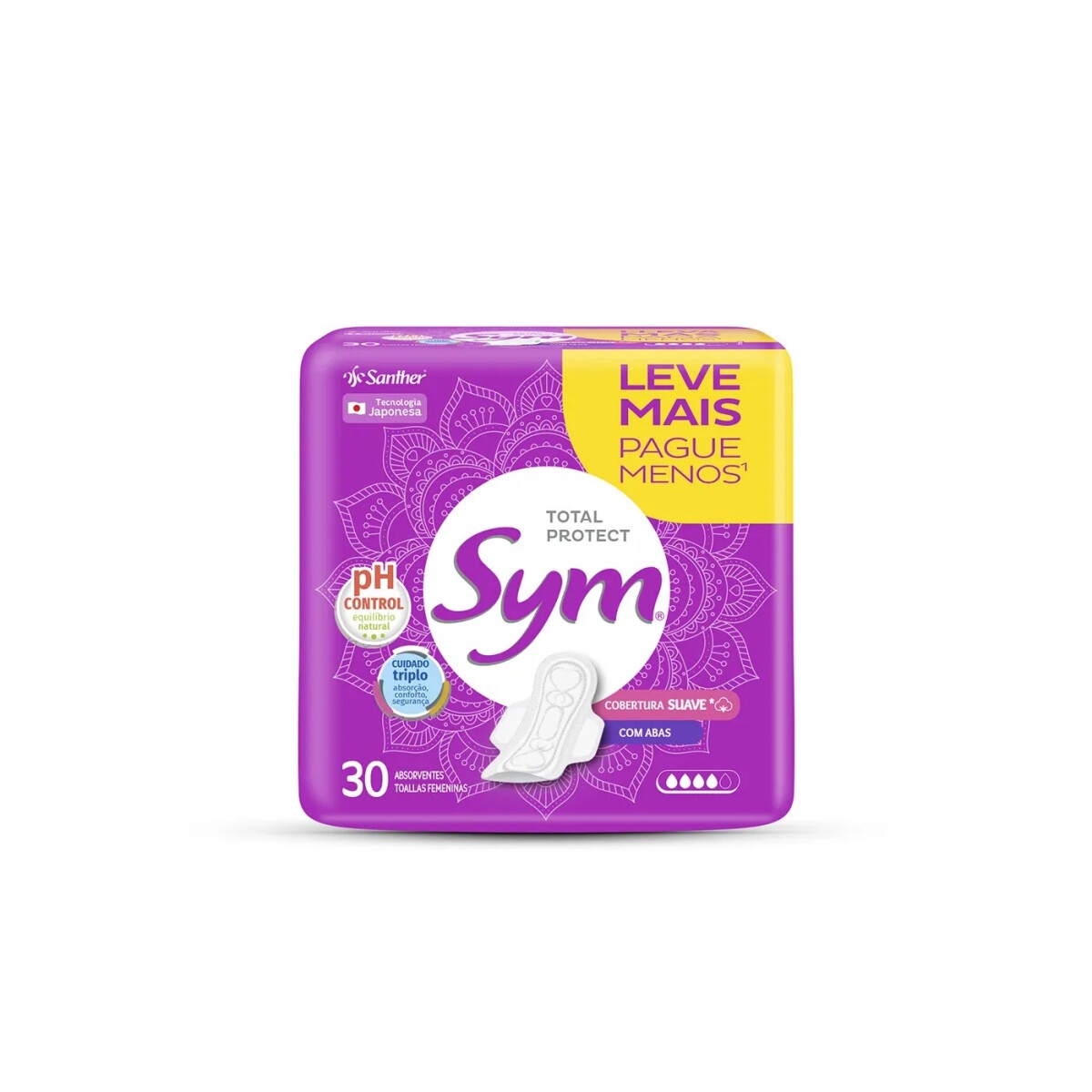 Toallitas Femeninas Absorventes Sym Suave con Alas 30U 