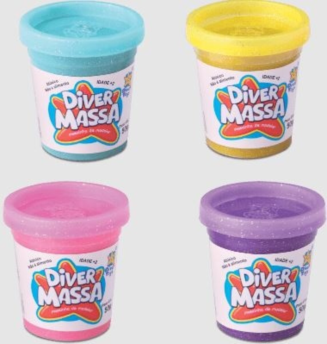 Set 4 Potes C/Glitter Surtidos Diver Massa 