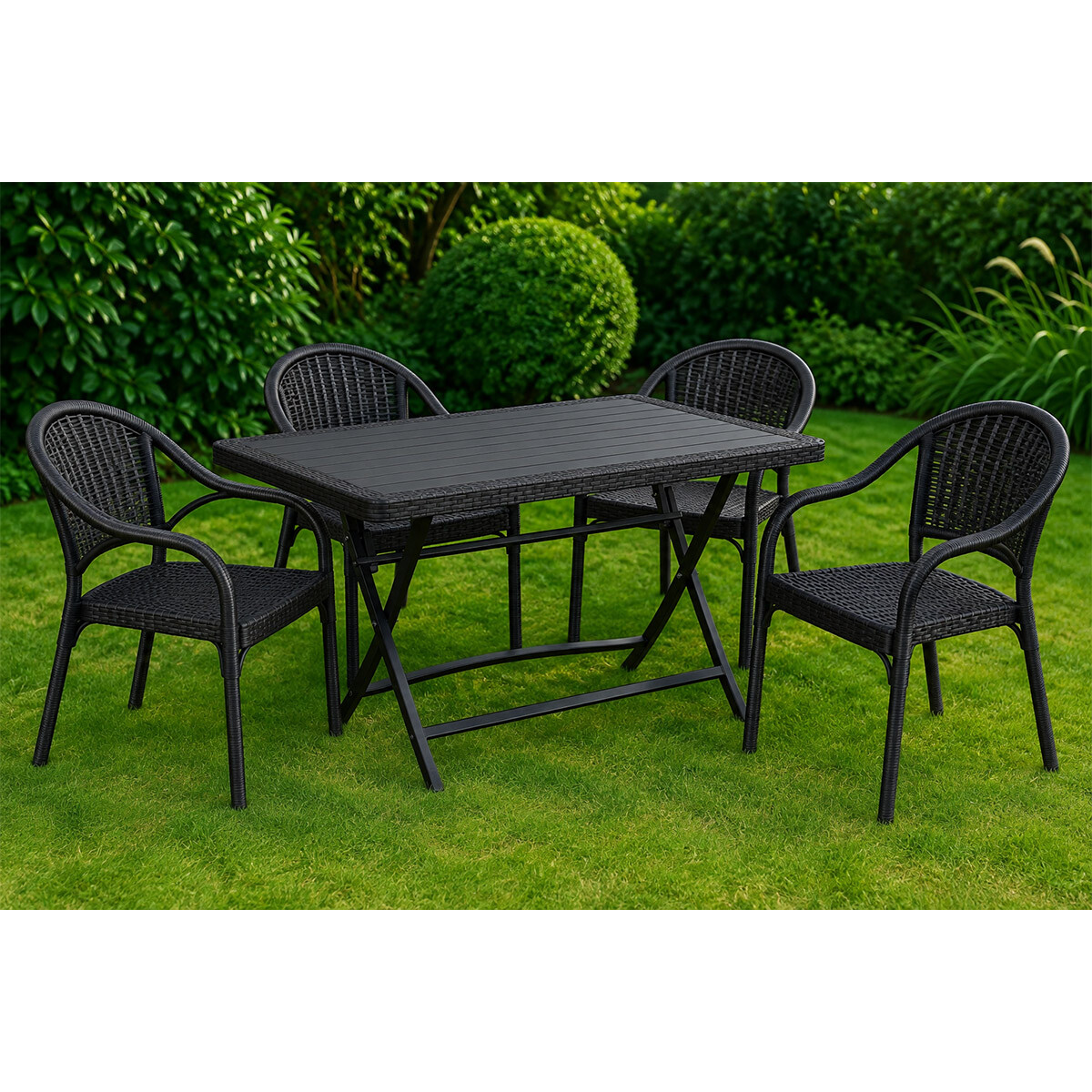 Mesa Comedor Plegable Exterior 1.20m + 4 Sillas Jardin - Negro 