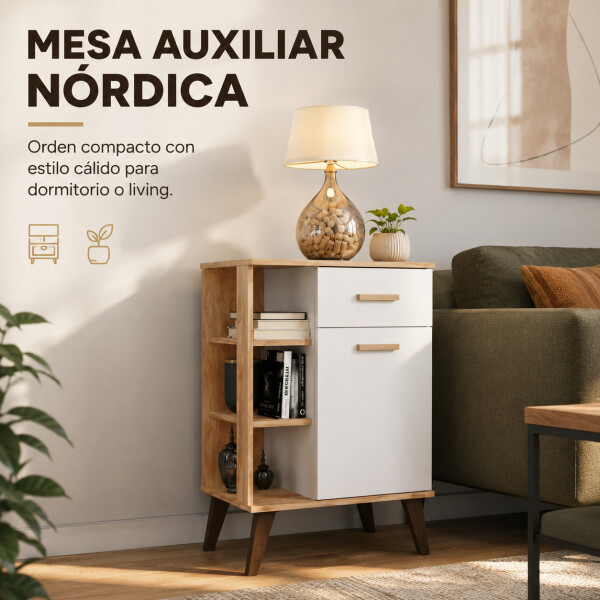 Aparador ComboHome Nórdico 54cm 2 Cajones Estantes Laterales Blanco 1