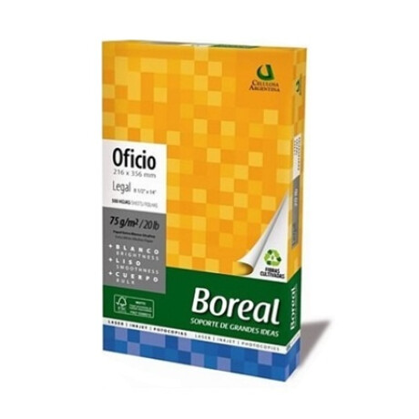 Resma de hojas tamaño oficio x500. BOREAL Resma de hojas tamaño oficio x500. BOREAL