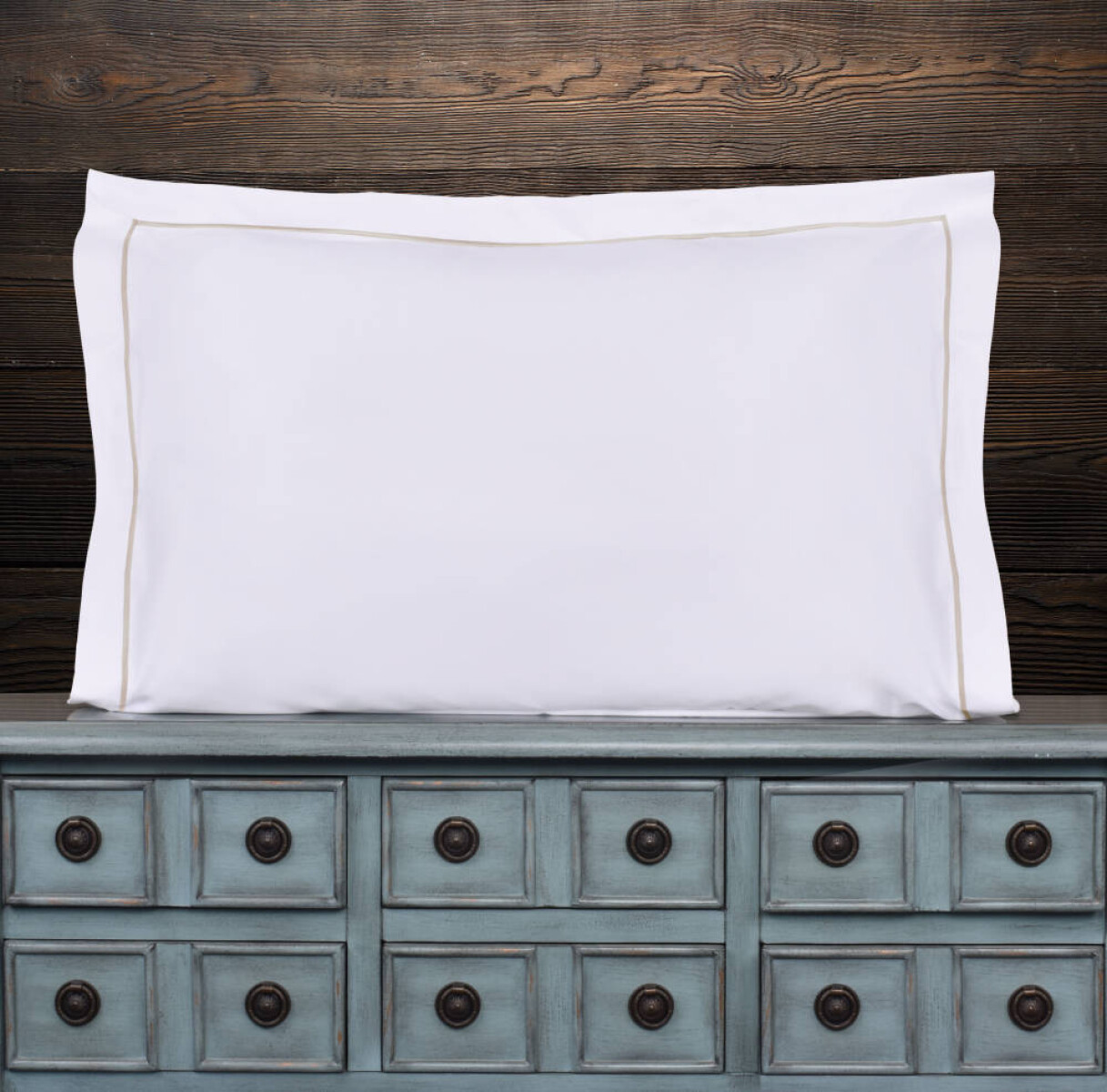 Funda Finezza 400 hilos Blanco con Bordado Beige - 50x70cm 