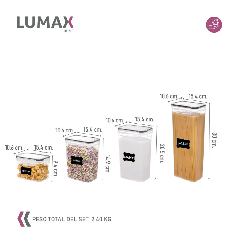 Set de 14 Recipientes Herméticos con Tapa Apilables Lumax Set de 14 Recipientes Herméticos con Tapa Apilables Lumax