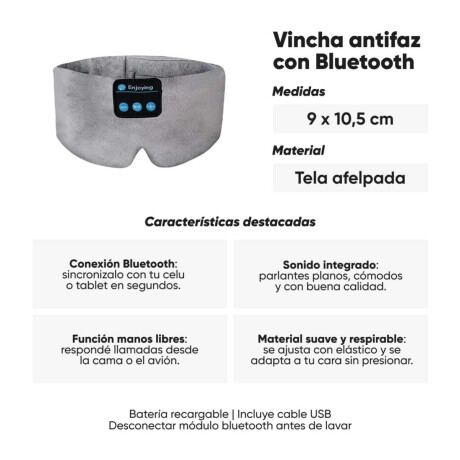 Vincha antifaz con Bluetooth Relax para dormir antistress Gris