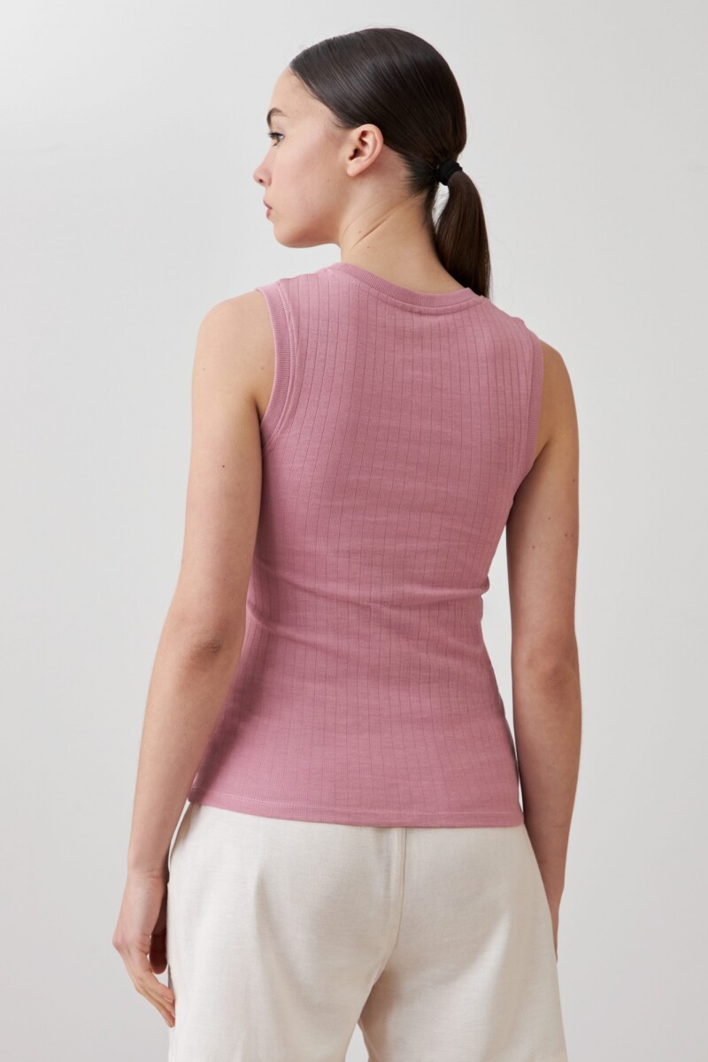 Top canalé rosa pastel