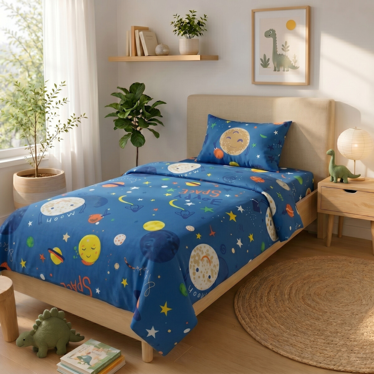 Juego De Sabanas 1 Plaza Toque Algodón Sommier Infantil - Espacial 