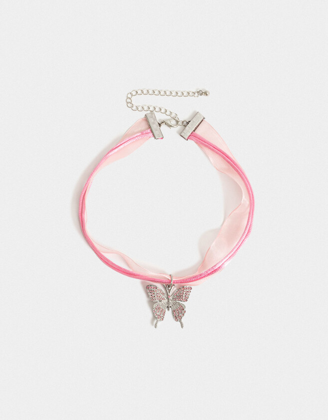 Chokers Con Mariposas Choker Cinta Con Mariposa - Plateado