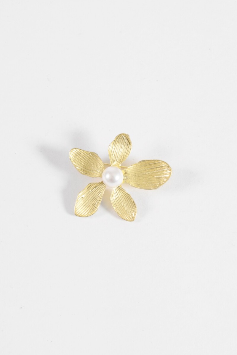 Prendedor flor con perla dorado