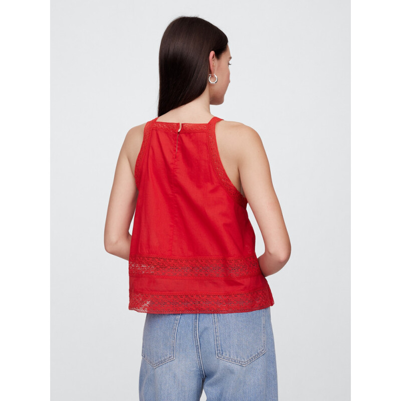 V-LACE TRIM HALTER TOP TOMATO SAUCE
