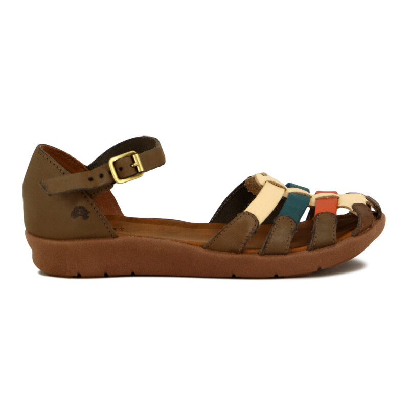 Country Sandalia C/talon Cuero Y Capellada Tiras Cuero Tabaco-mix