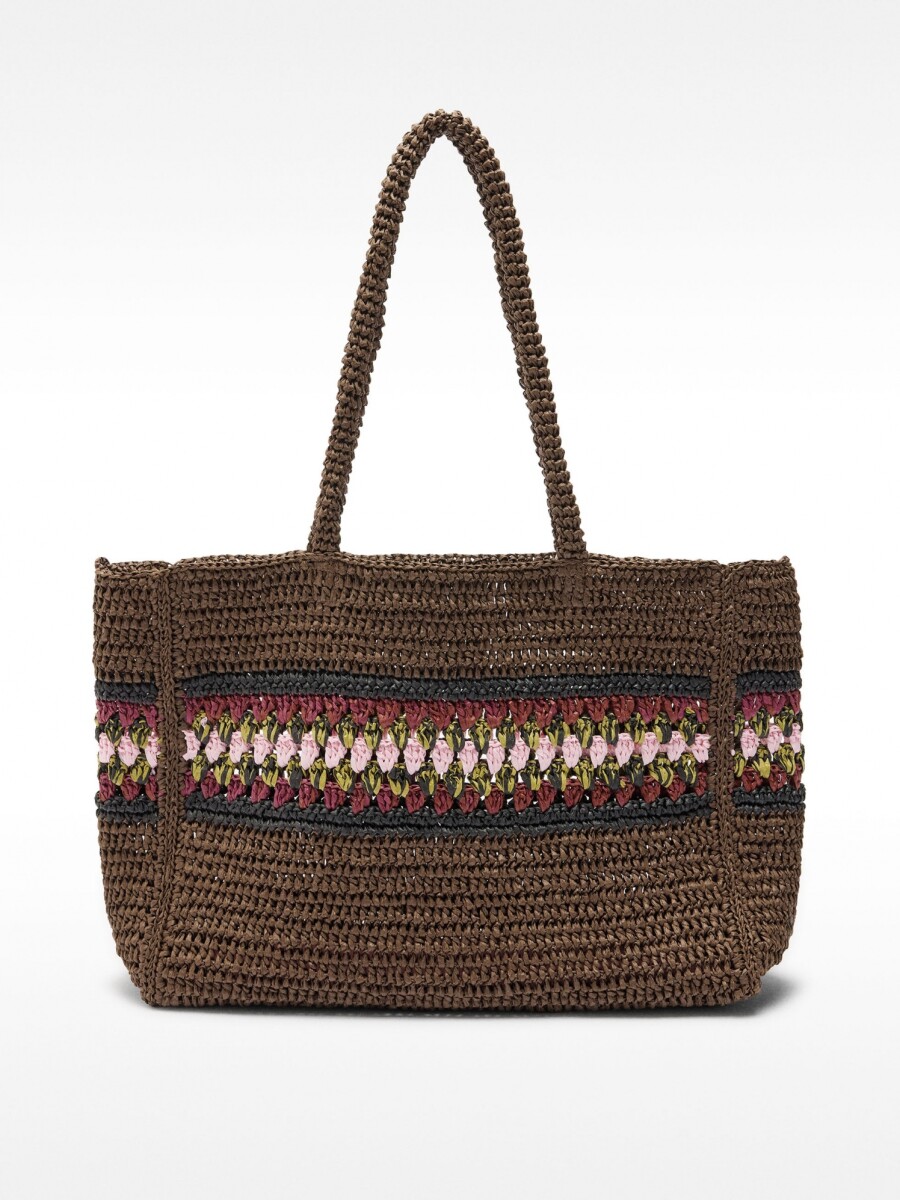 Bolso Shopper Efecto Rafia Con Detalle Trenzado marron
