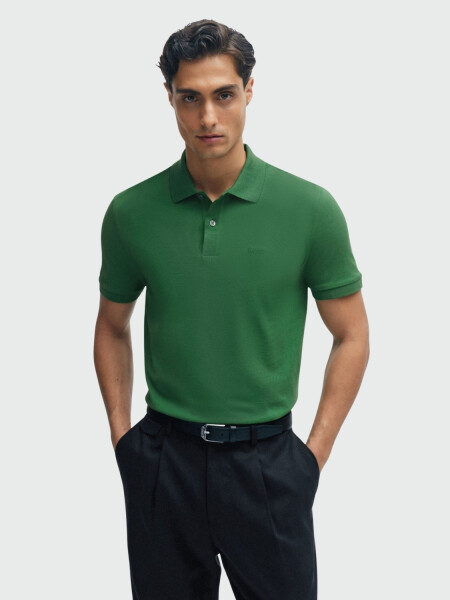 BOSS Polo de Algodón Piqué con Logo Bordado Verde