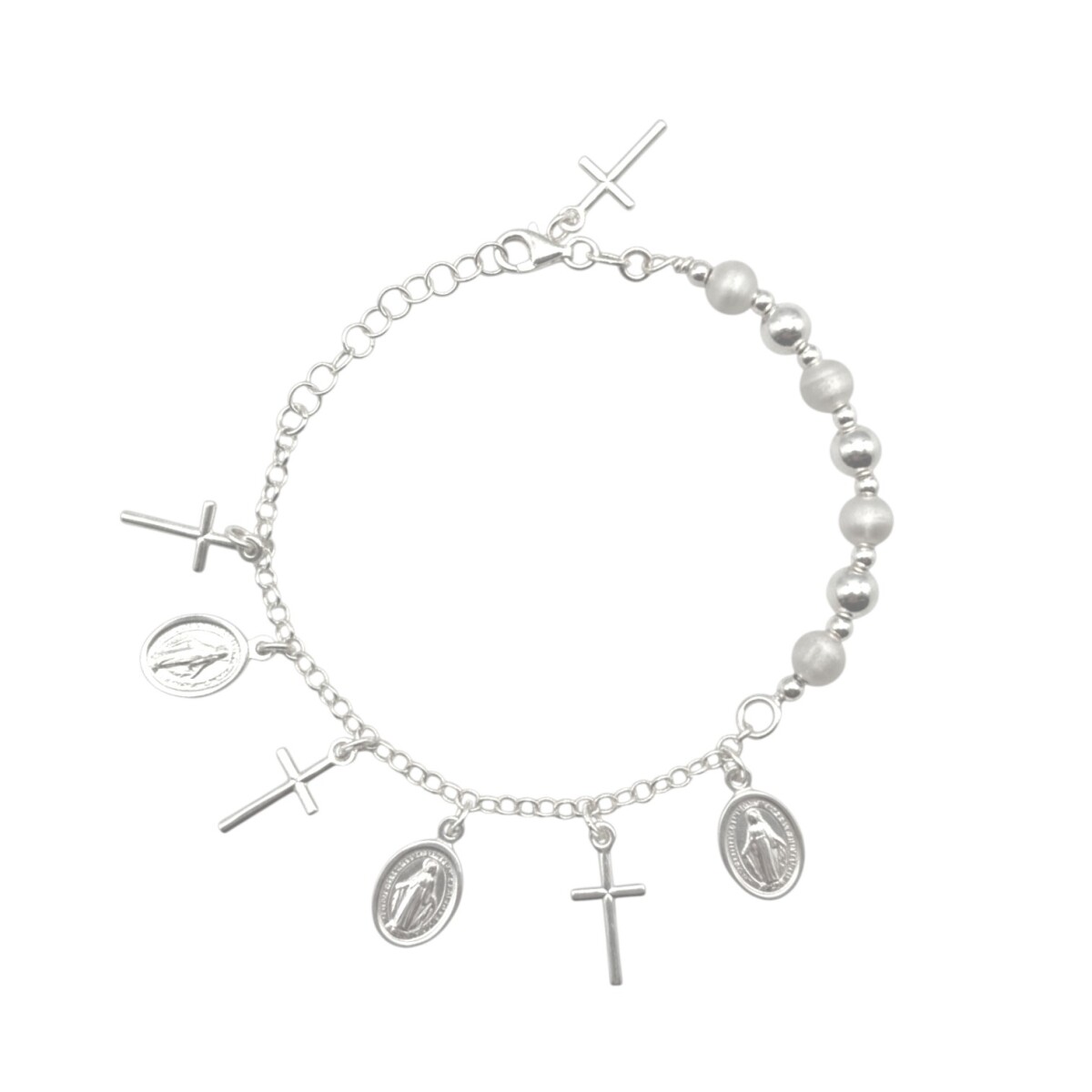 Pulsera bolitas - Dijes - Cruz / Virgen milagrosa - Plata 925 - Sin piedra - PU3838 - sinpiedra 