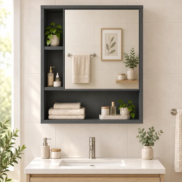 Espejo Para Baño Con Estantes 40 X 50 Cm Movi Esh0069 ESPEJO BOTIQUIN MOVI ESH0069 NEGRO