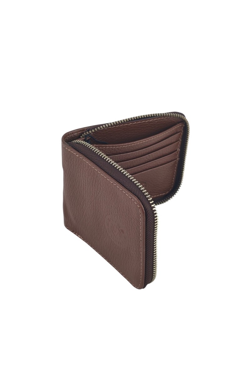 Billetera de Cuero Genuino con Cierre Perimetral Marron