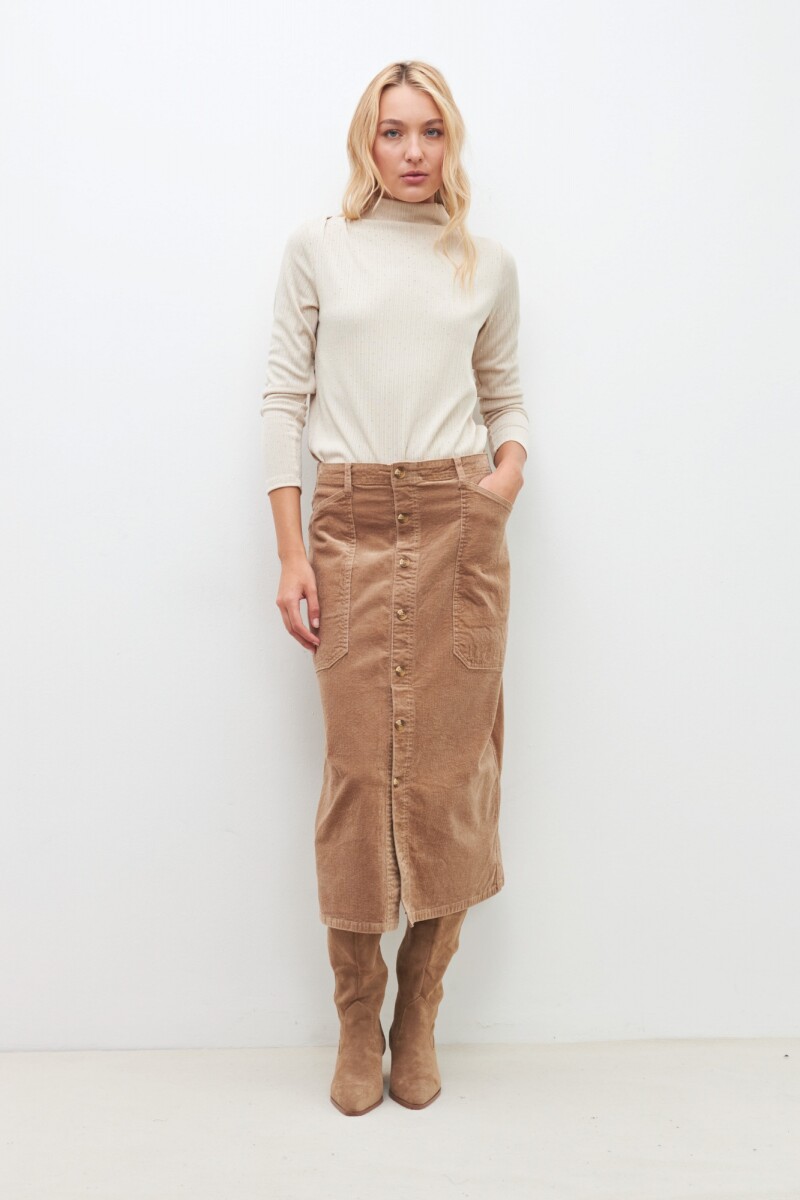 Falda de pana con botones beige