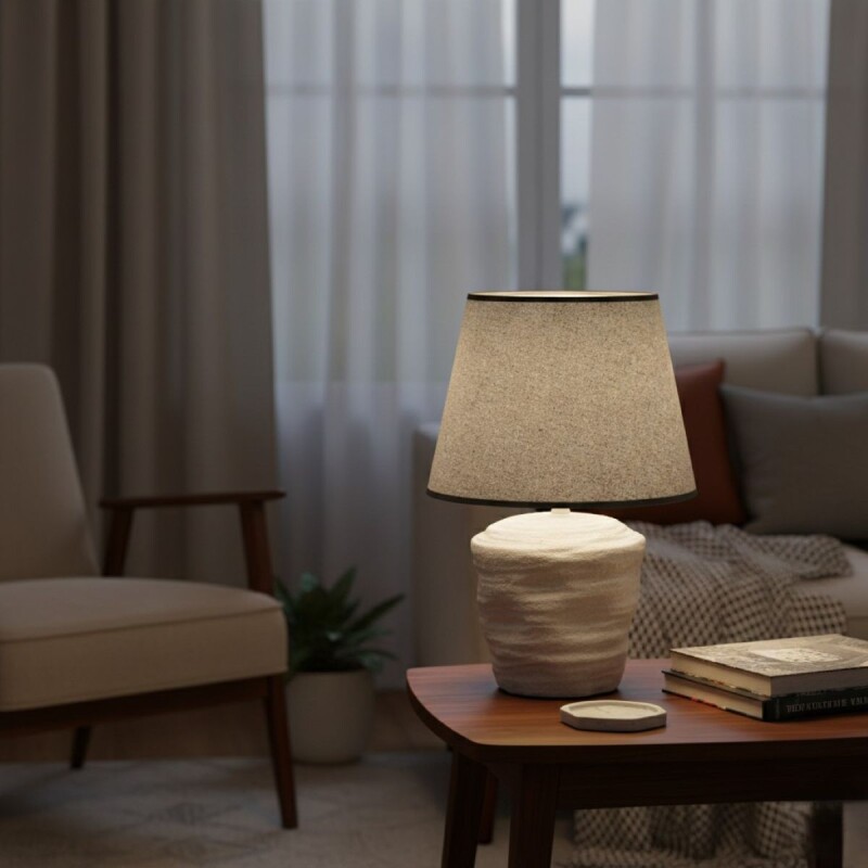 LAMPARA GRIS OSC C/BASE CERAMICA BLANCO P/MESA Unica